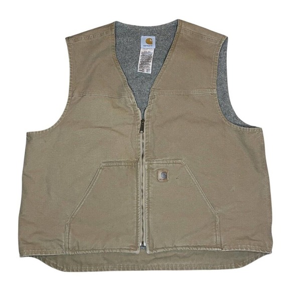 Carhartt V26 CML Tan Brown Khaki Duck Canvas Sherpa Lined Vest Men's Size 2XL - Picture 1 of 5
